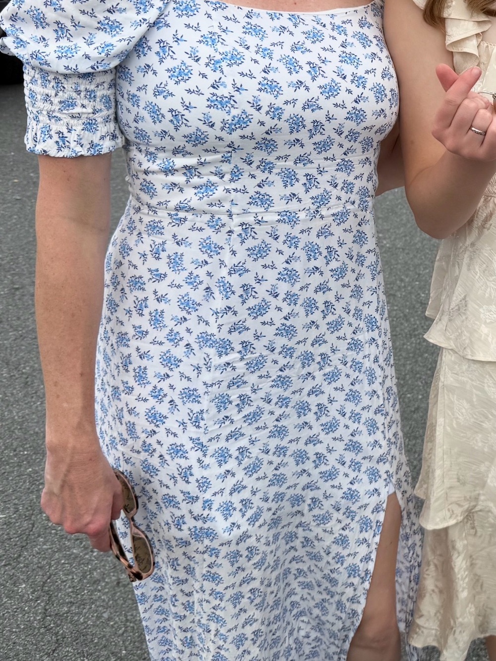 francesca's Miami Blue Floral Midi Dress with Side Slit Large.